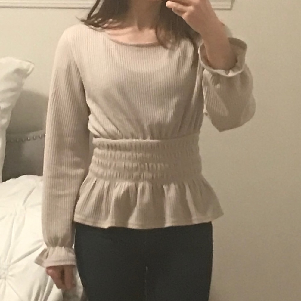 Beige/tan flare long sleeved shirt